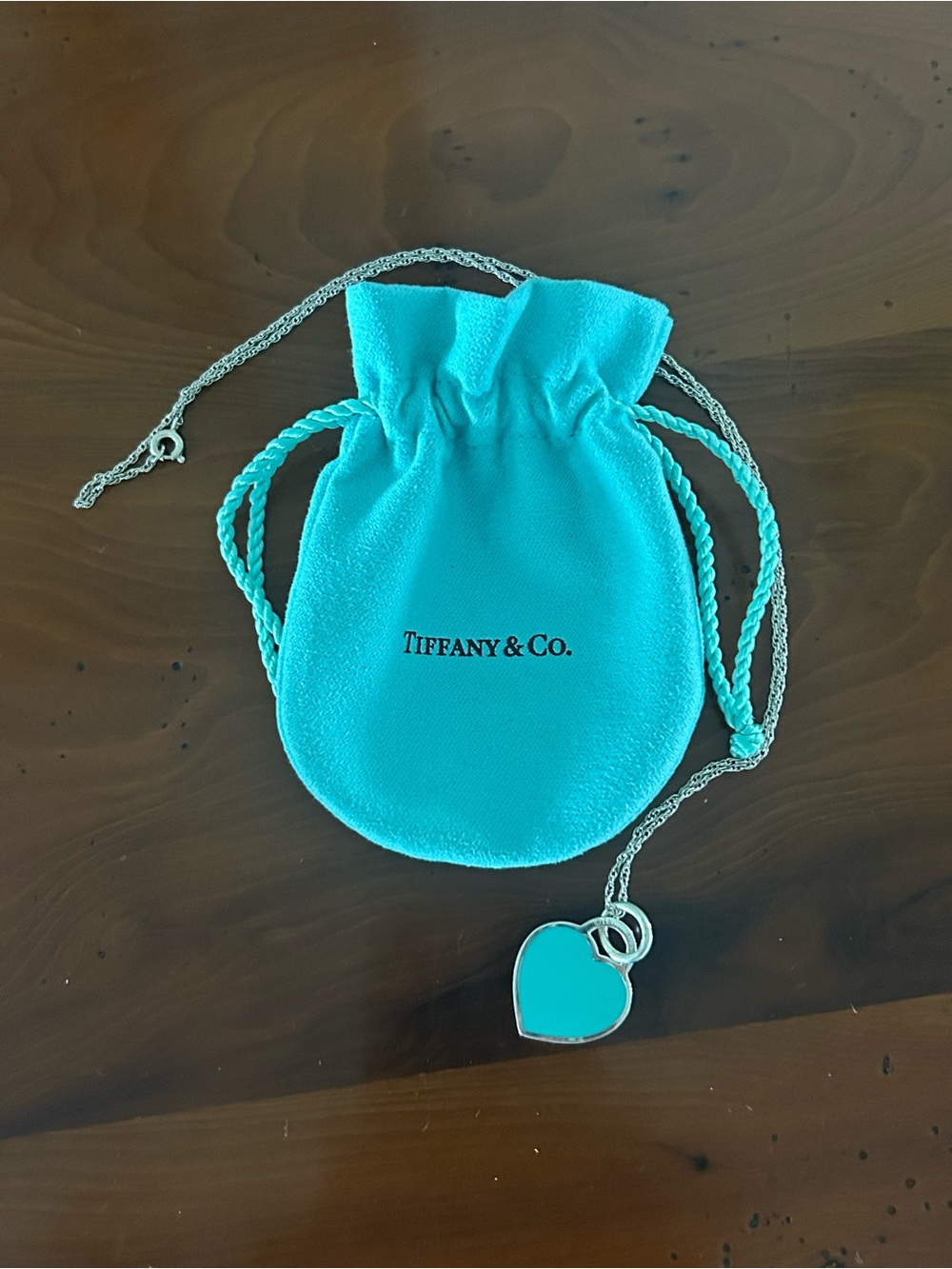 Tiffany Enamel Heart Shaped Necklace. With Pouch 18" - Picture 3 of 3
